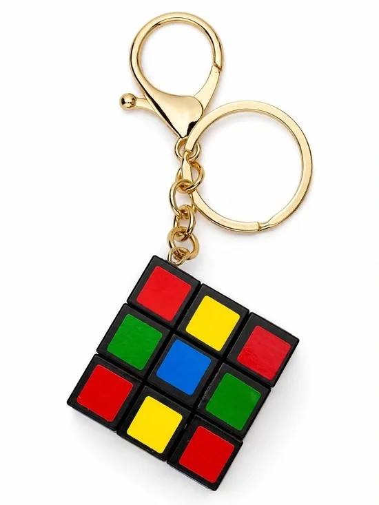 Mini 2×2 Puzzle Cube Keychain Bag Charm Gold-Tone Clasp
