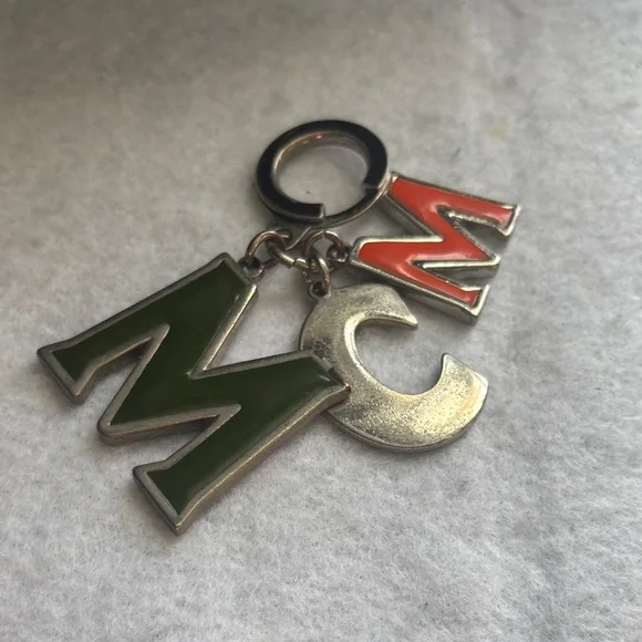 Monogram Letter Charm Keychain with Green and Coral Accents
