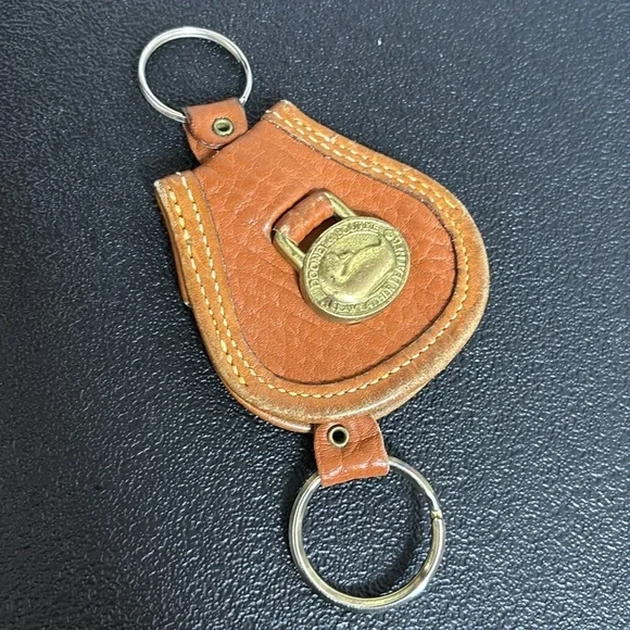 Dooney & Bourke Vintage Leather Brass Duck Fobs Key Ring Key Chain Brown
