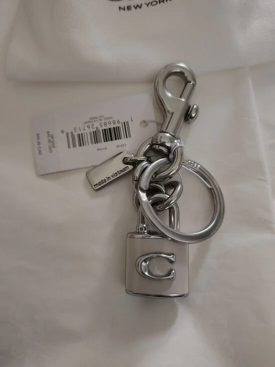 NWT! Coach Cream Padlock Key Charm with Silver-Tone Hardware #CEF95
