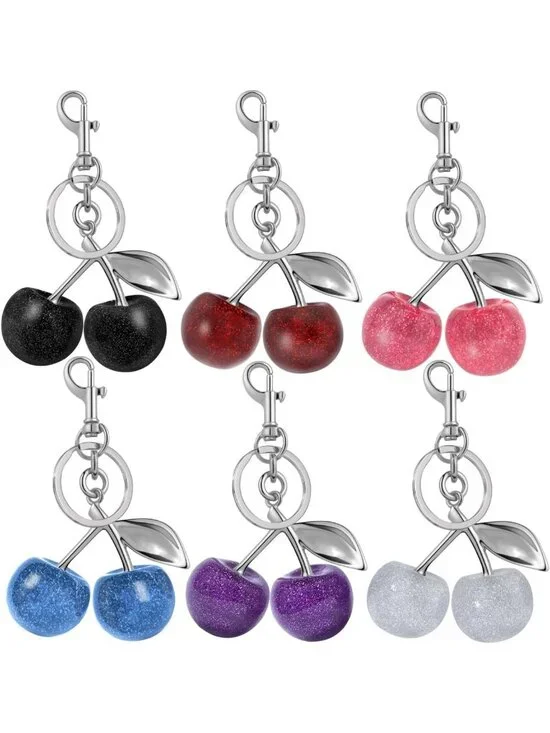 Charming Glitter Cherry Keychain Set - Bling Gold & Silver Handbag Accessories