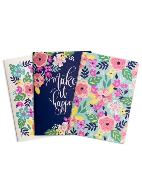 Steel Mill & Co. Mint Floral Lined Stitch Bound Notebook Set of Three  8.5