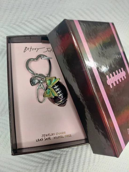 Betsey Johnson Pink & Black Football Charm Keychain
