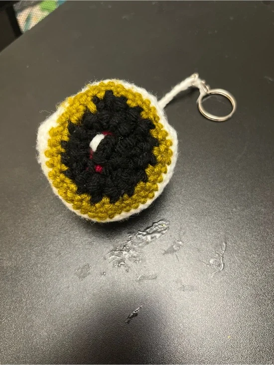Handmade Crochet Eye Keychain - Black, Mustard & White