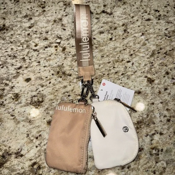 lululemon Detachable Key Chain Beige & White Women's Fabric Metal Zipper Accent