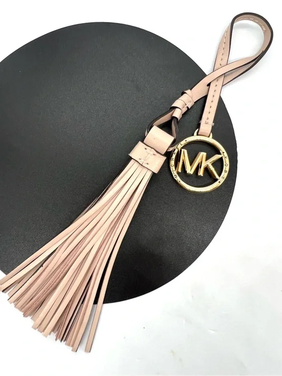Michael Kors Blush Pink Leather Tassel Gold MK Logo Bag Charm Fob