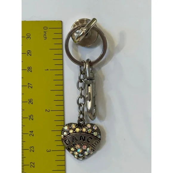 Silver Tone Rhinestone Dance Heart Keychain Swivel Lobster Clasp Bag Charm