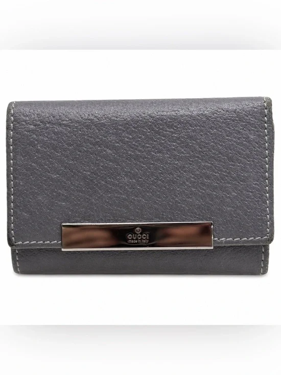 Gucci Gray Pebbled Leather 6 Hook Key Fob Made in Italy