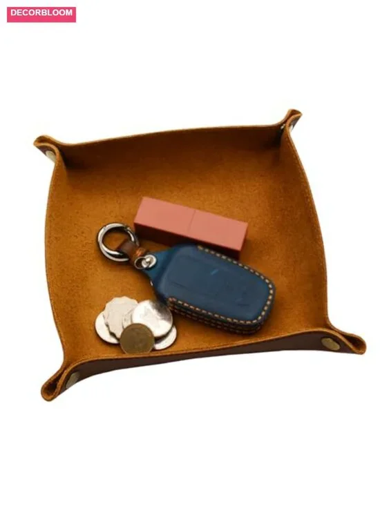 Leather Valet Tray Catchall Jewelry Key Coin Wallet Phone Caddy Bedside