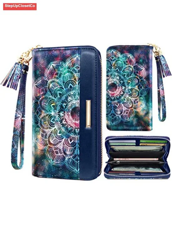RFID Blocking Zipper Around Wallet for Women, PU Vegan Leather, 12 Card Slots