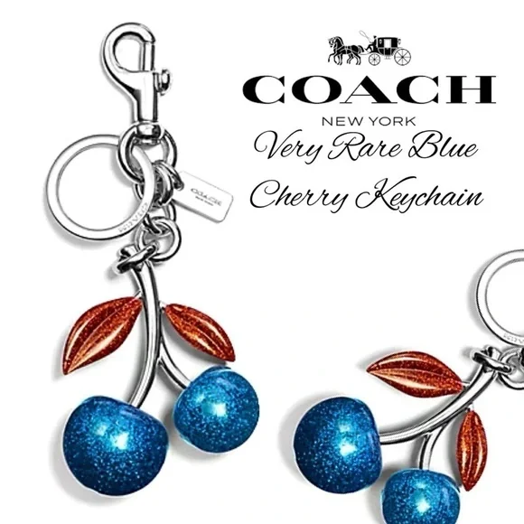 COACH RARE RESIN BLUE CHERRY BAG CHARM FOB F58516 SILVER/CORNFLOWER KEYCHAIN