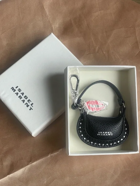 Isabel Marant NWOT Nano Oskan Moon Charm Black Leather Studded Key & Card Holder