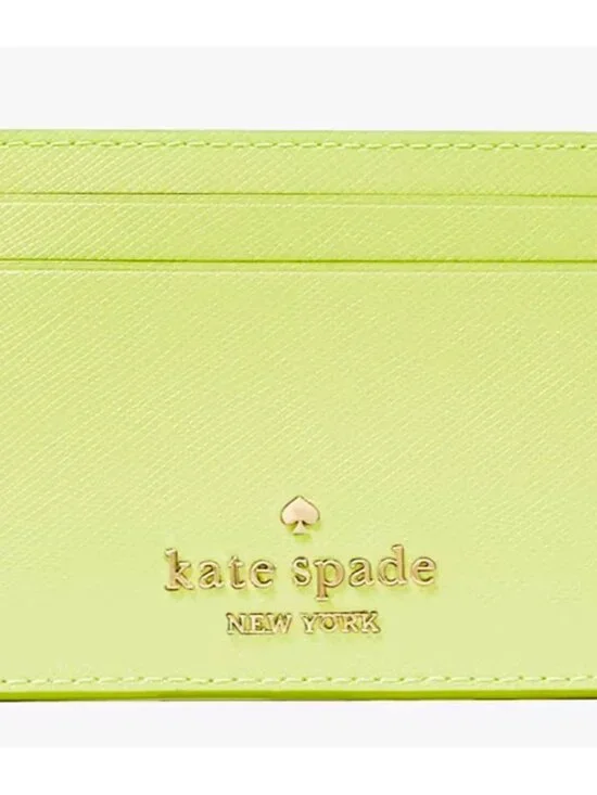 S Kate Spade Madison Small Slim Card Holder Lime Yellow KI368 Wallet NWT $89