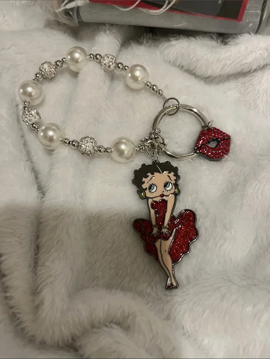 Betty Boop Faux Pearl and Red Lips Keychain/Bag Charm.