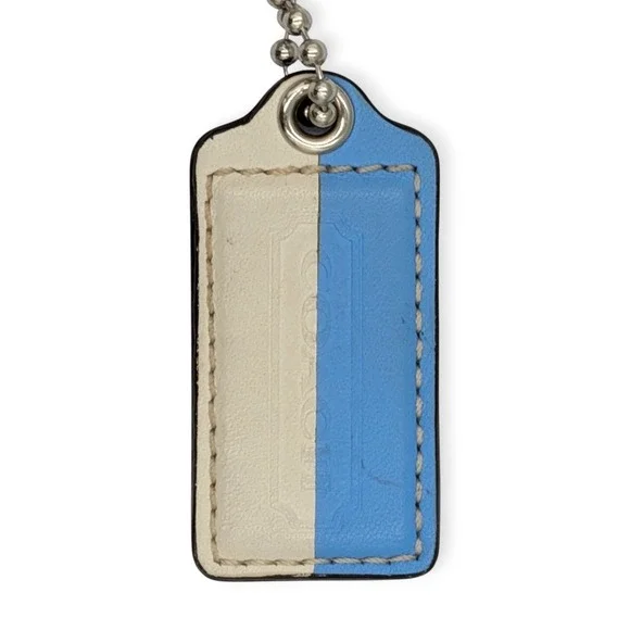 Coach Bag Charm Hangtag Blue Cream Leather Two Tone Replacement Large 2.5