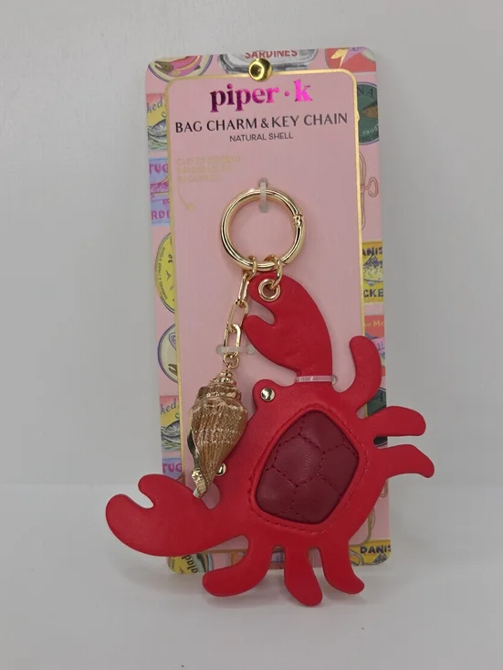 🦀▪️Piper Red▪️ Crab Bag Charm & Key Holder with Natural Shell Accent