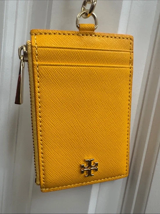Tory Burch Yellow Saffiano Card Holder with Key Ring