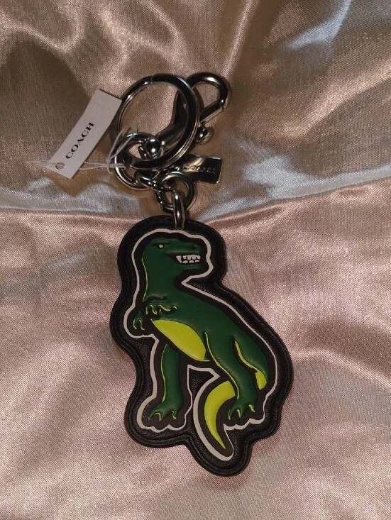 Coach Green and Yellow Dinosaur Keychain Charm