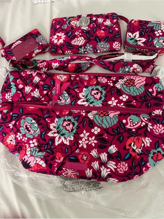 Vera Bradley Pink Floral Quilted Crossbody Bag with wallet, pill holder ,and ID