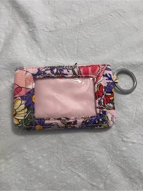 Vera Bradley Zip Id Coastal Wildflowers Floral Pink Card Holder Keychain