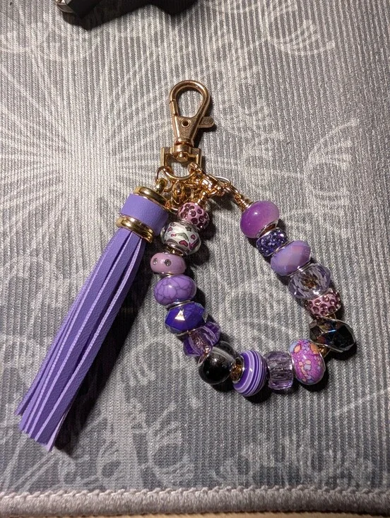 Purple Beaded Tassel Keychain Charm