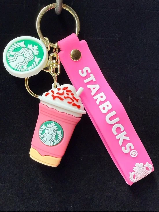 Starbucks Pink Silicone Cup Bag Charm - Keyring with Logo Strap
