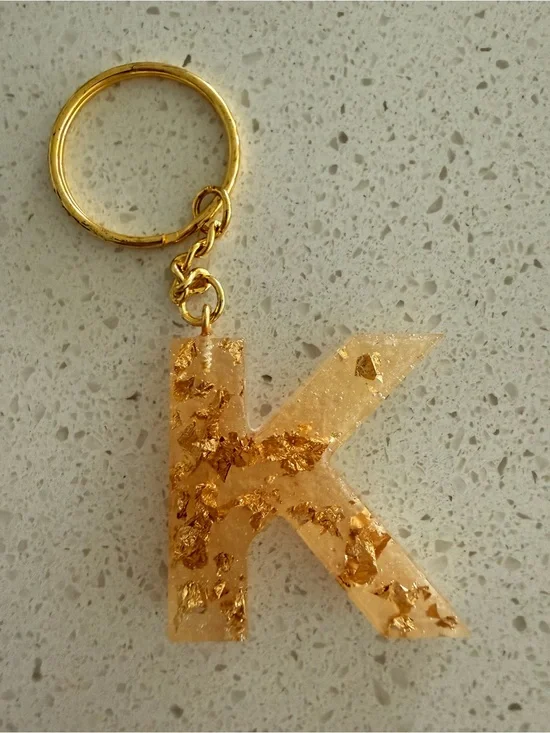 Gold Flake Letter K Keychain - Women's Accessory