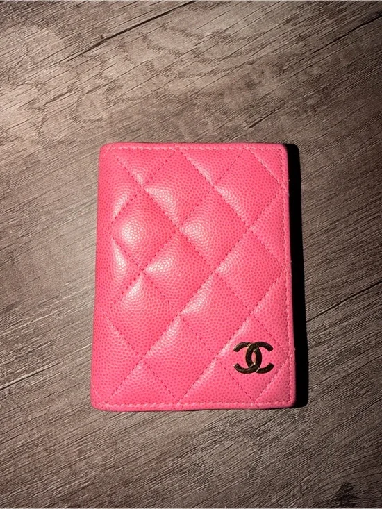 CHANEL Hot Pink Quilted Leather Card Case with CC Logo