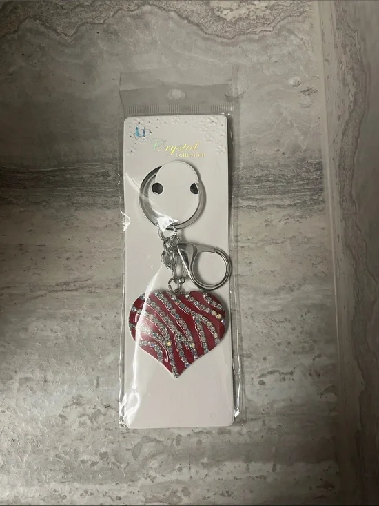 Red Heart Keychain with Rhinestones