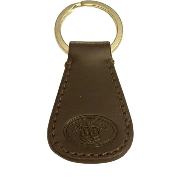 Dooney & Bourke Dark Brown Leather Crest Logo‎ Keychain Fob Gold Tone Ring