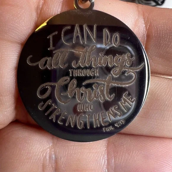 Keychain Silver Philippians 4:13 Bible Verse Engraved Medallion