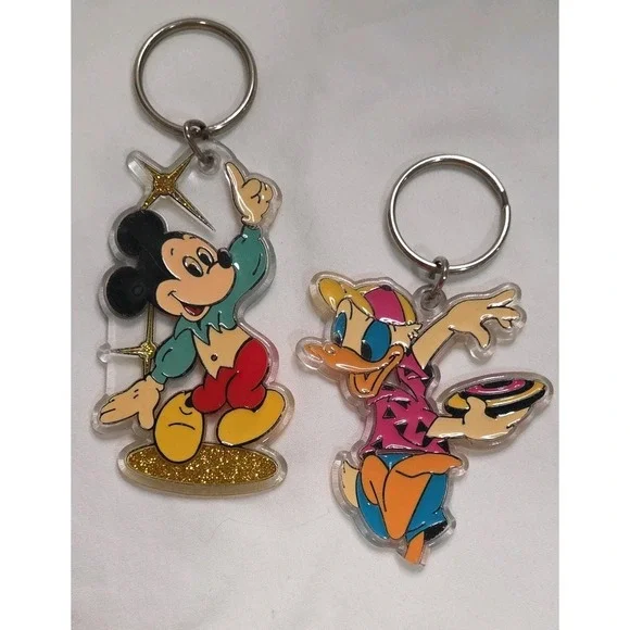 Keychain Disney Unisex Mickey & Donald Acrylic Glitter Vintage 2pc Set Multi