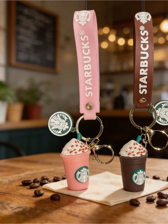 Starbucks 3D Pink Or Brown (pick one) Silicone Frappuccino Keychain with Charm