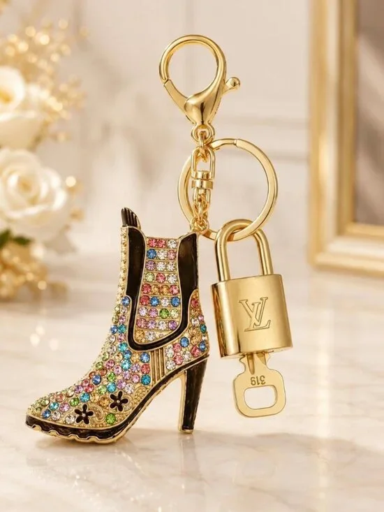Authentic LV Gold Padlock & Key 🔑 Designer Bag Charm w/ Unbranded Shoe Keychain