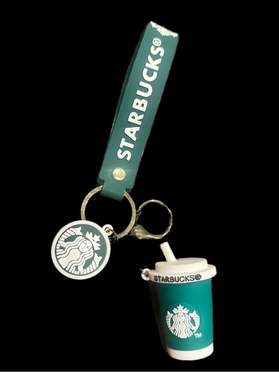 Starbucks 3D Wrist Strap Keychain with Cup and Logo Charms