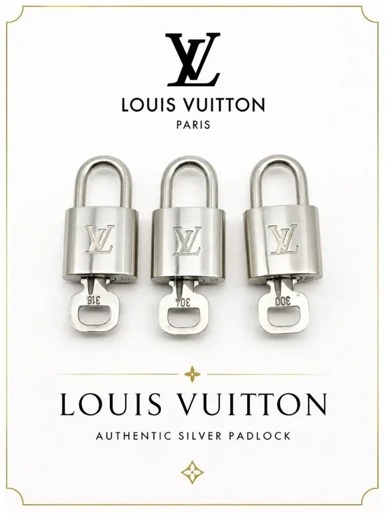 Authentic 1 Louis Vuitton Silver Padlock Lock & 1 Key LV Bag Luggage Accessory