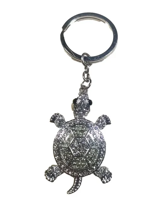 Rhinestone Turtle Keychain Silver Tone Sparkles