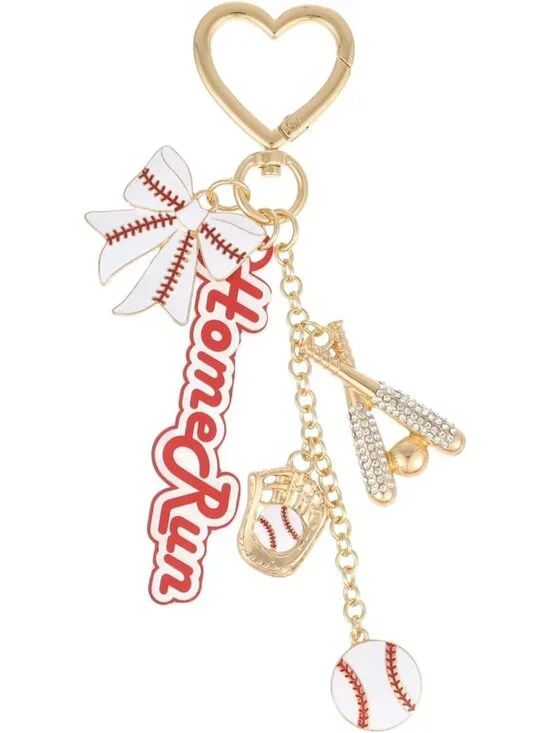 Home Run Baseball Bead Keychain Charm | Gameday Sport Bag Accessory