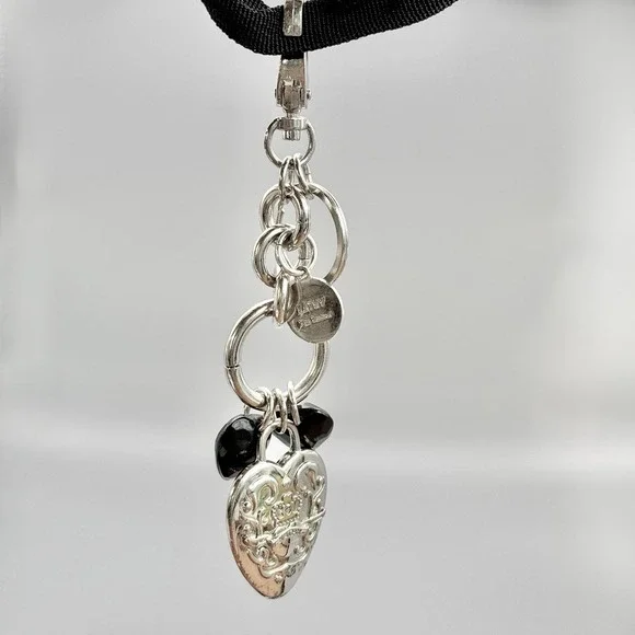 Vintage Kathy Van Zeeland Silver Tone‎ Puffy Hearts Bag Charms Chunky Keychain