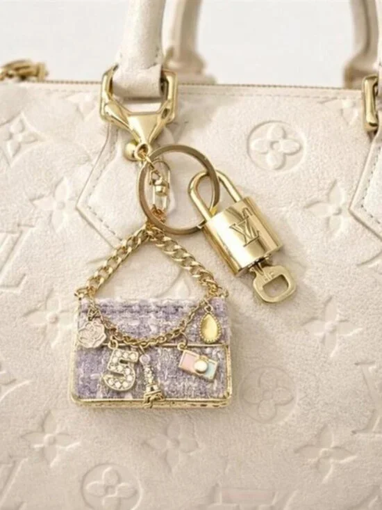 Authentic Louis Vuitton Gold Padlock 🔒 Key Set w/ Unbranded Tweed Bag Charm