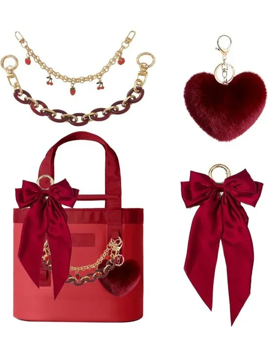 Satin Bow Keychain & Fluffy Ball Bag Charms for Tote & Beach Handbags
