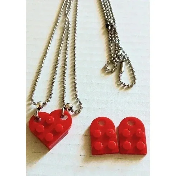 2 pcs brick heart love lover couple Necklaces