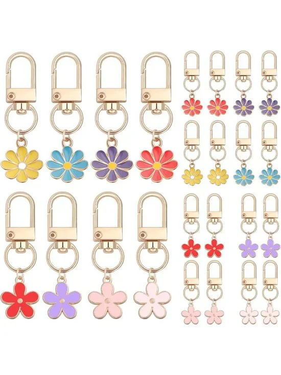 24 Pcs Cute Flower Keychains - Aesthetic Daisy Enamel Charms for Handbag & Purse
