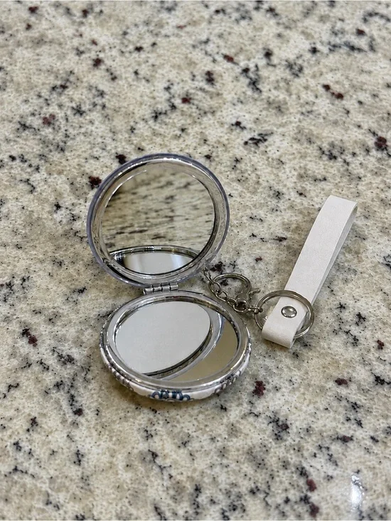 Floral Mandala Pocket Mirror Keychain with White Strap