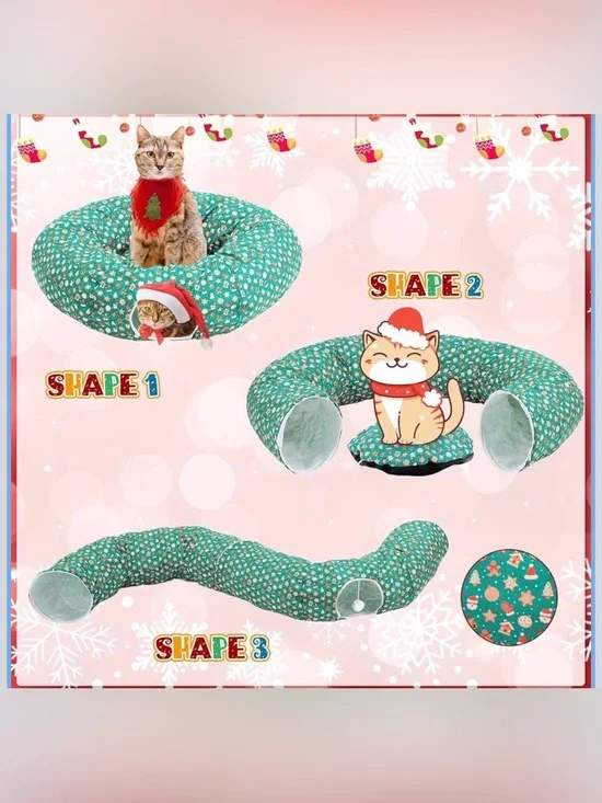 Amazon Green Holiday-Pattern Cat Bed – Plush Multi-Shape Lounger