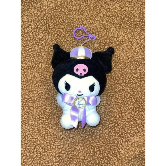 Official Sanrio Kuromi Royal Crown Plush Keychain – Purple Ribbon Mascot Charm (