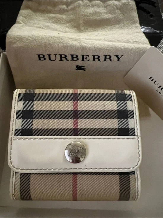 Vintage Burberry Beige Black and Red Check Compact Card Holder