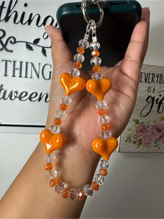 Bling Bling Crystal with Orange Hearts Phone/Key/Bag Chain #P1106