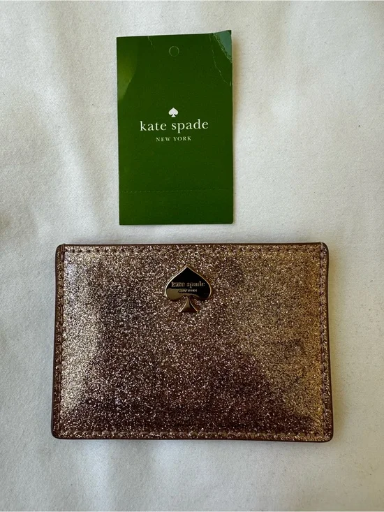 Kate Spade New York Glitter Bug Graham Card Case Holder Rose Gold NWT