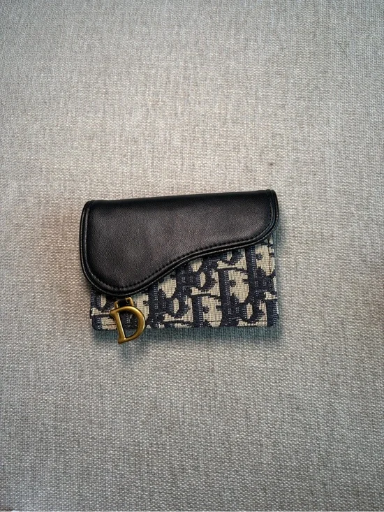 Designer Inspired Canvas Leather Card Case Wallet in Black